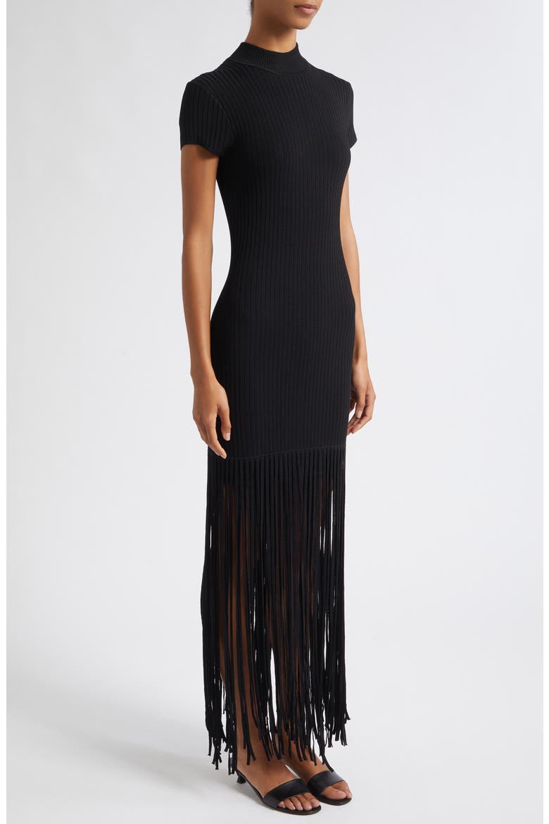 Jada Mock Neck Fringe Minidress, Alternate, color, JET