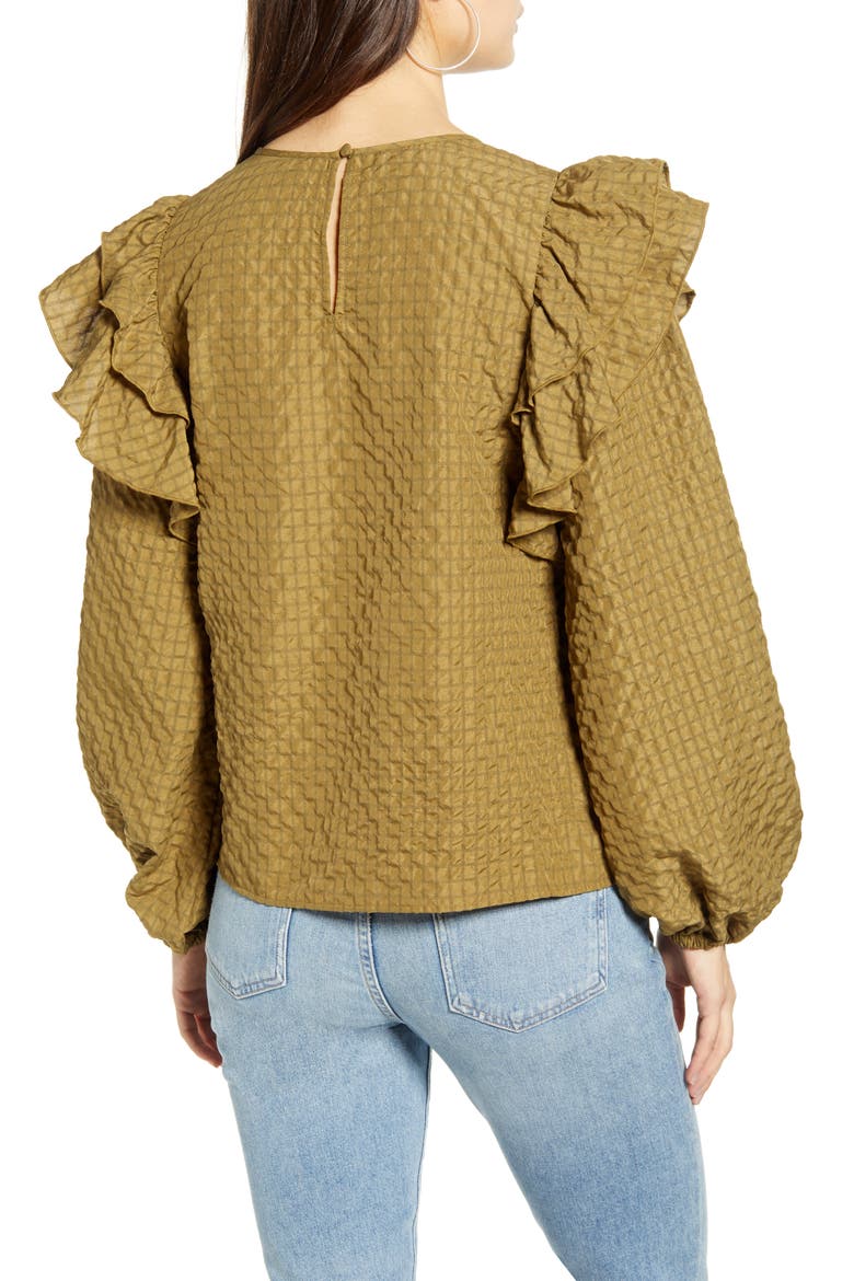 Mindy Frill Long Sleeve Top, Alternate, color, MILITARY OLIVE