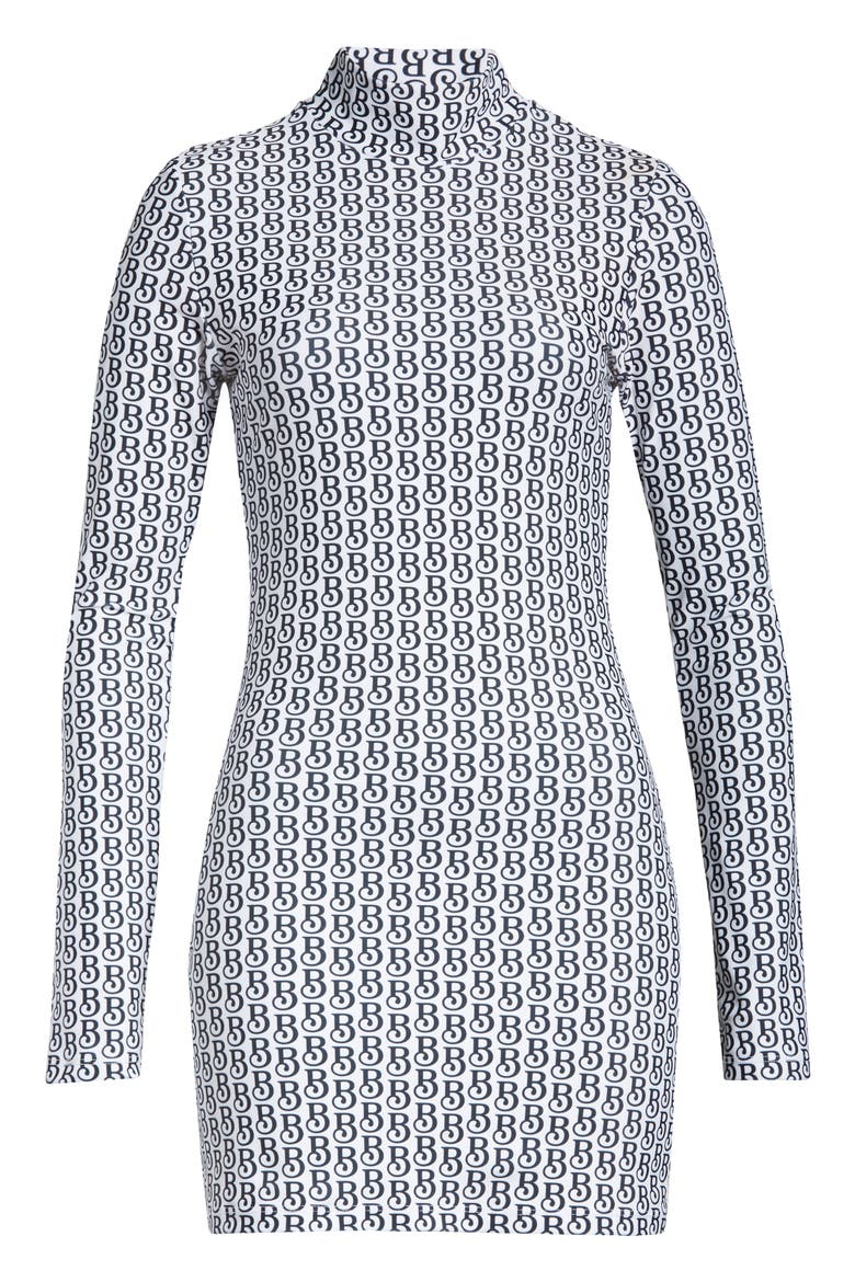 Logo Print Long Sleeve Body-Con Minidress, Alternate, color, BLACK