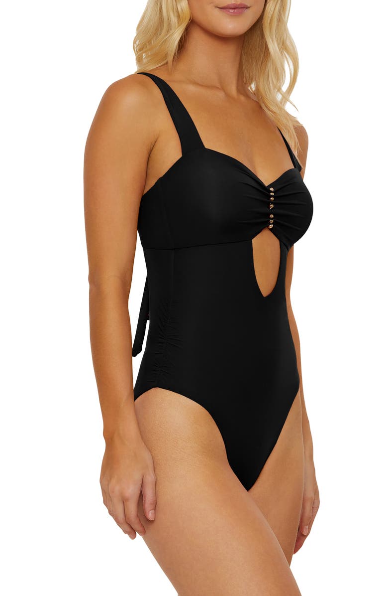 Isabella Rose Belmore Pleated One-Piece Swimsuit, Alternate, color, Black