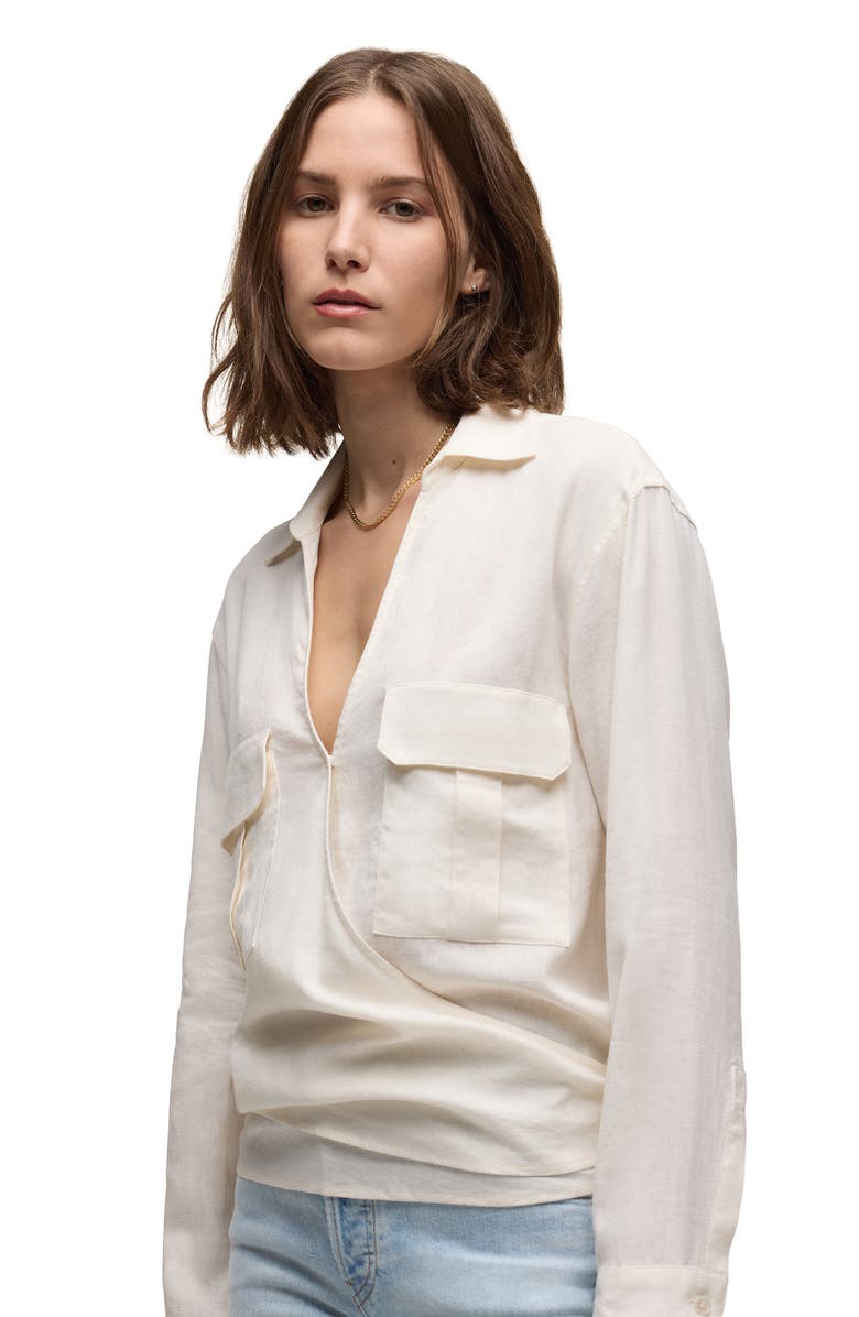 Hudson Jeans Cotton Blend Wrap Shirt, Alternate, color, Ecru