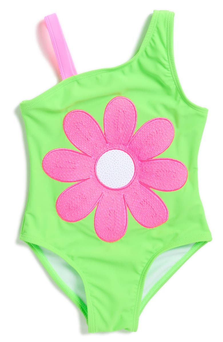 Flapdoodles Kids' Flower Appliqué One-Piece Swimsuit, Main, color,