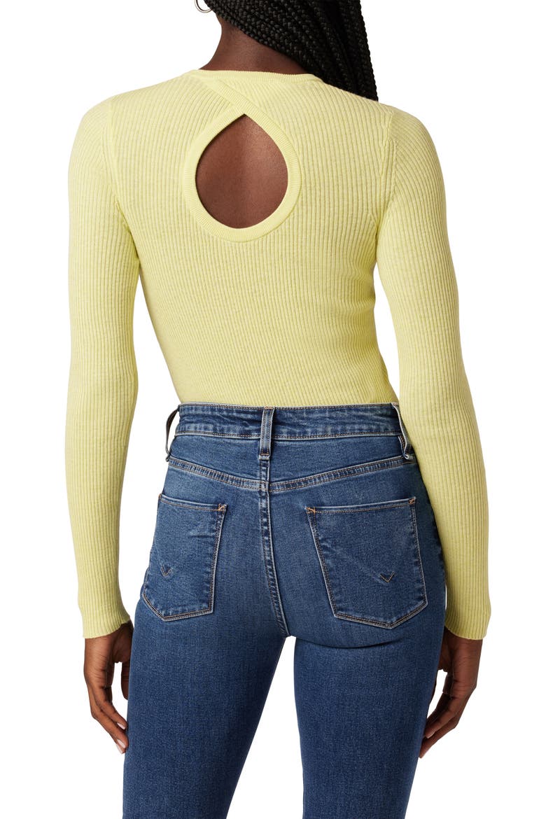 Back Keyhole Cutout Organic Cotton Blend Rib Sweater, Alternate, color, LEMON GRASS