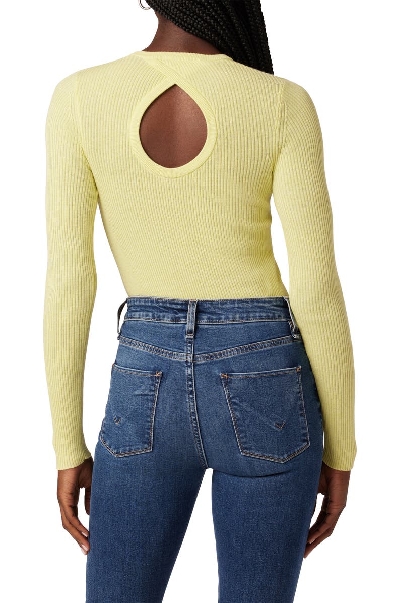 Hudson Jeans Back Keyhole Cutout Organic Cotton Blend Rib Sweater, Alternate, color, Lemon Grass