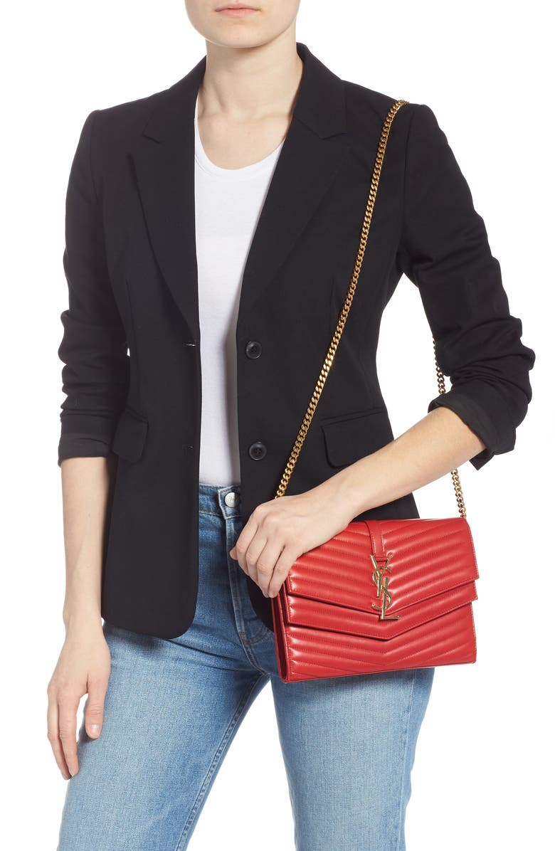 Saint Laurent Sulpice Leather Crossbody Wallet, Alternate, color, 