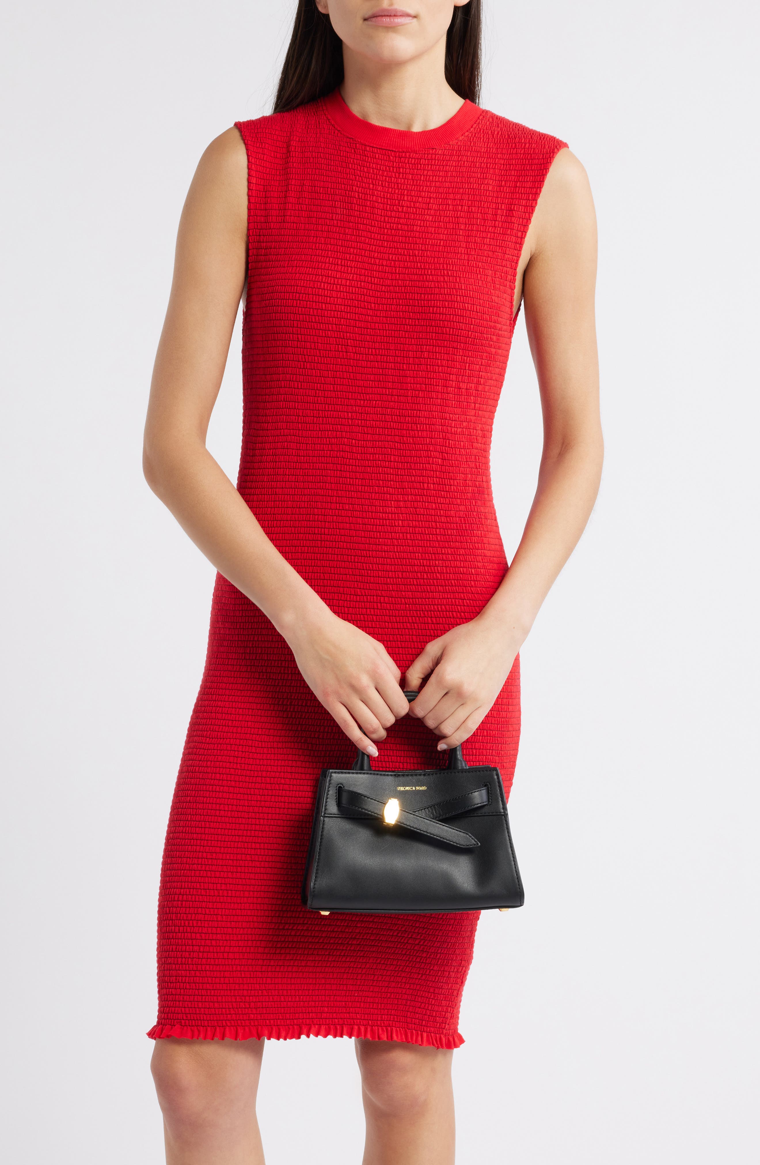 Veronica Beard Mini Dash Leather Top Handle Bag, Alternate, color, Black