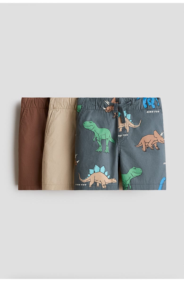 H&M 3-pack Cotton Shorts, Main, color, Dark Green/Dinosaurs