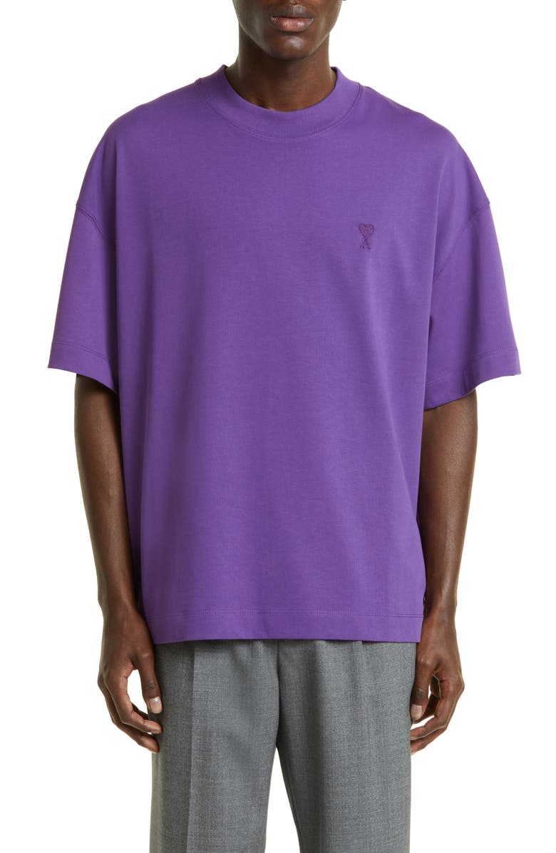 AMI PARIS Ami de Coeur Logo Embroidered Organic Cotton T-Shirt, Main, color, 