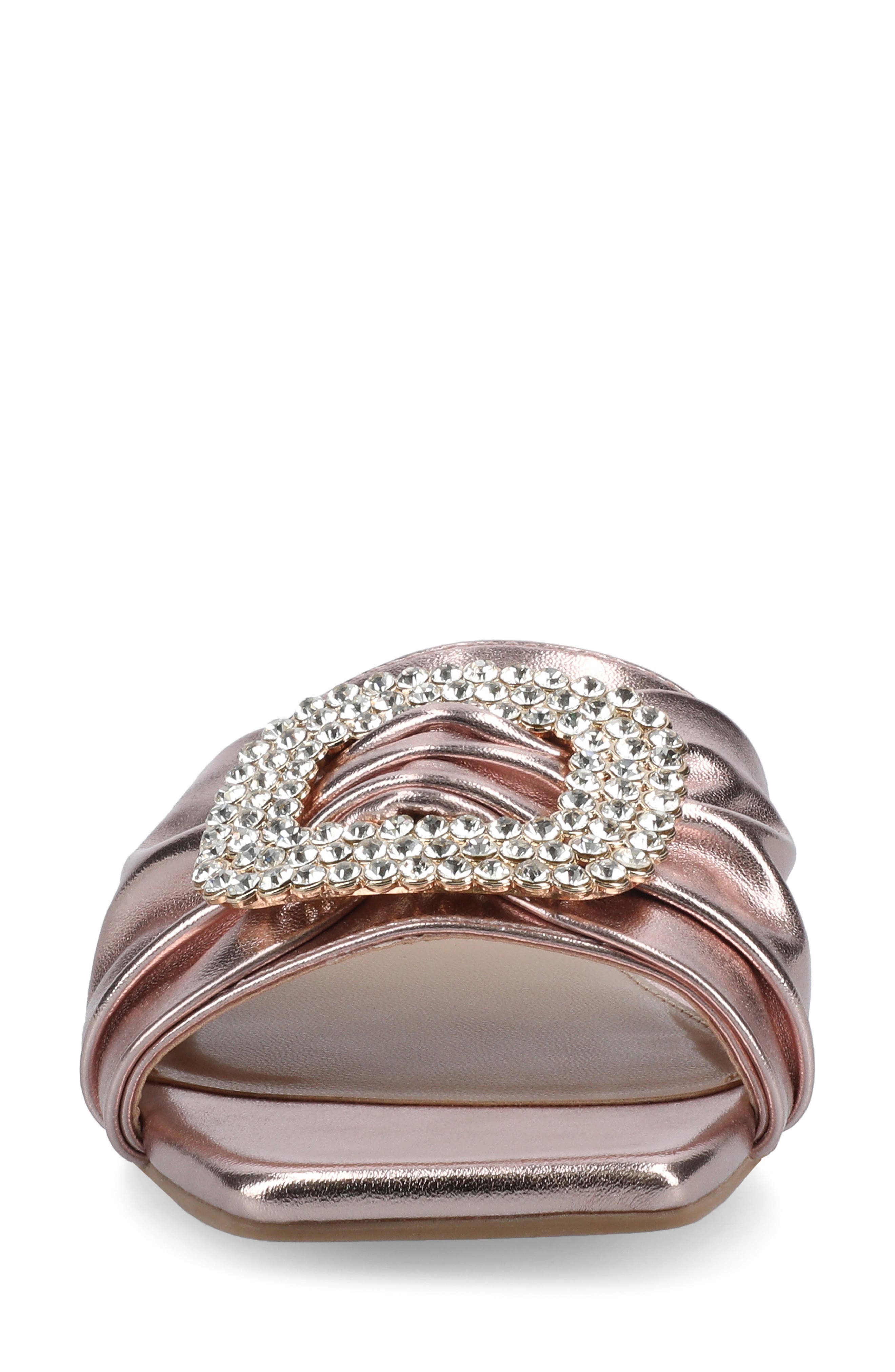 Flavia Rhinestone Buckle Slide Sandal, Alternate, color, ROSE GOLD