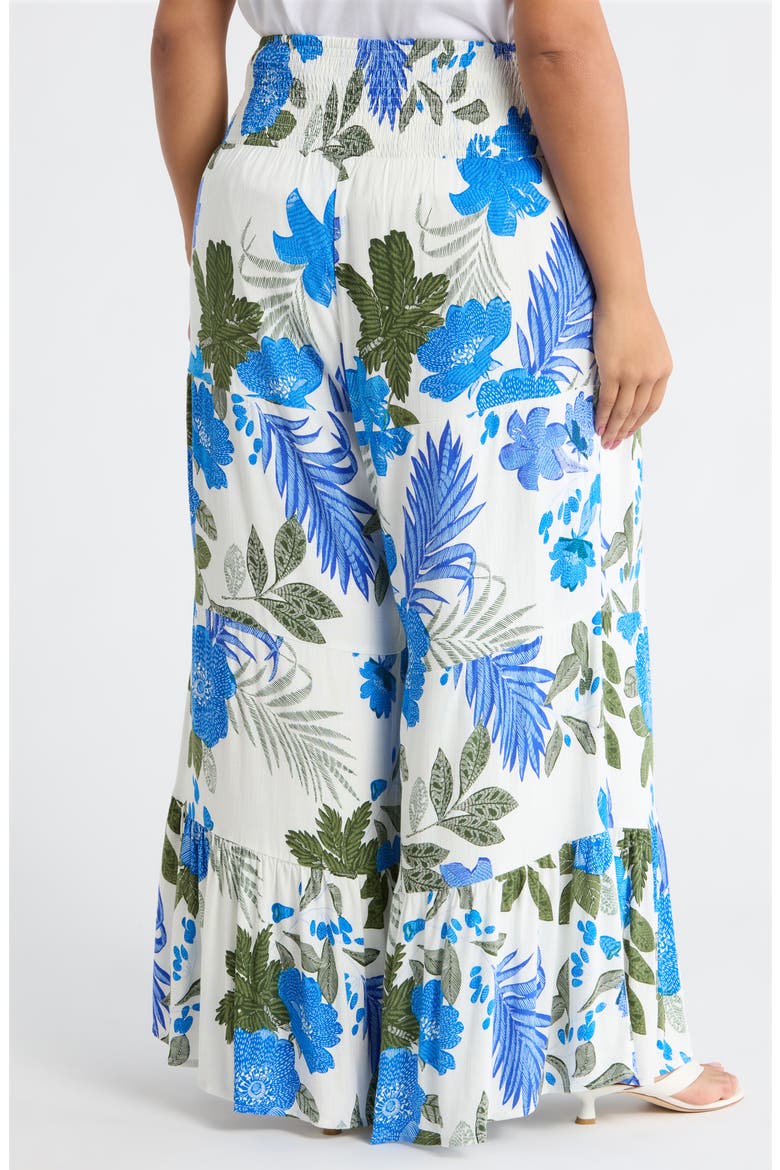 Zurie Floral Tovia Smocked Pants, Alternate, color, WHT-BLUE-GREEN