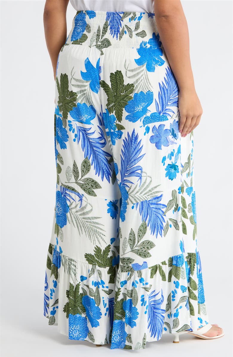 SUGARLIPS Zurie Floral Tovia Smocked Pants, Alternate, color, Wht-Blue-Green