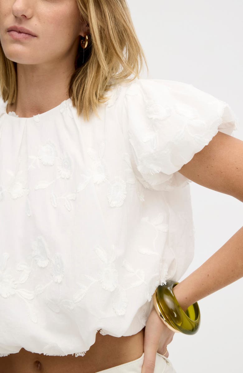Sam Edelman Embroidered Floral Cotton Bubble Top, Alternate, color, Bright White