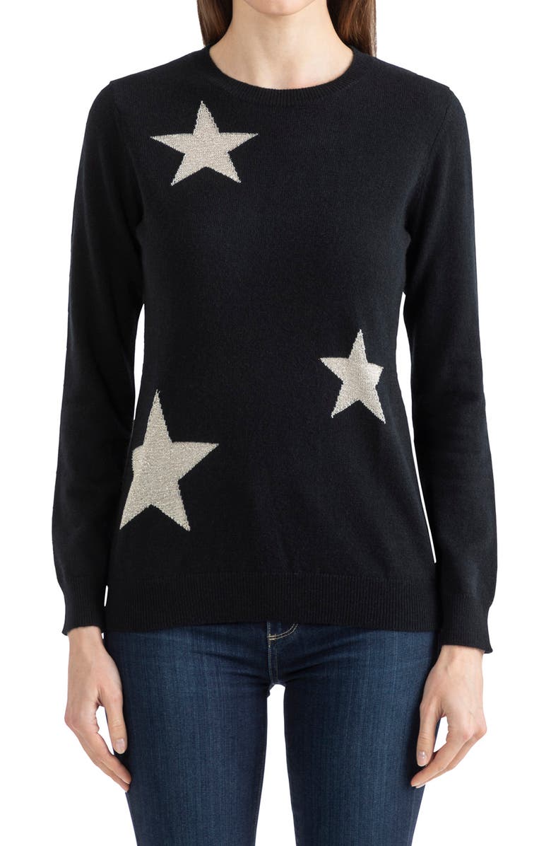 Sofia Cashmere Cashmere Star Intarsia Crew Neck Pullover, Main, color, 