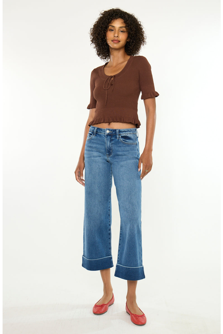 Fig Essentials Mid Rise Crop Wide Jeans, Alternate, color, Medium Wash