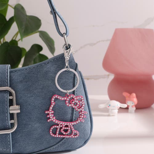 Hello Kitty Pink Crystal Outline Keychain In Metallic