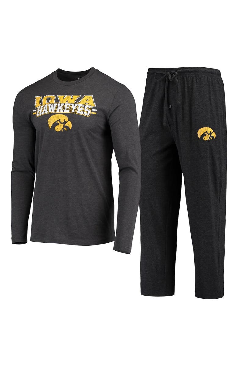 CONCEPTS SPORT Men's Concepts Sport Black/Heathered Charcoal Iowa Hawkeyes Meter Long Sleeve T-Shirt & Pants Sleep Set, Main, color, 