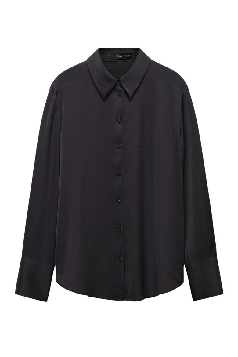 Satin Button-Up Shirt, Alternate, color, BLACK