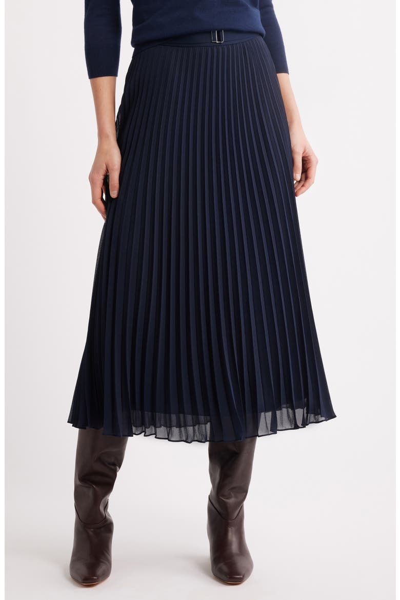 Vocelina Belted Pleated Midi Skirt, Main, color, DK BU