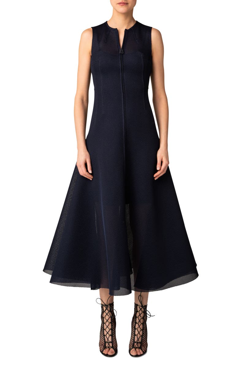 Akris Techno Grid Front Zip Midi Dress, Main, color, 