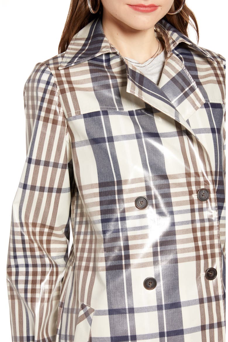 Water Resistant Plaid Glossy Trench Coat (Nordstrom Exclusive), Alternate, color, IVORY BIRCH TAYLOR PLAID