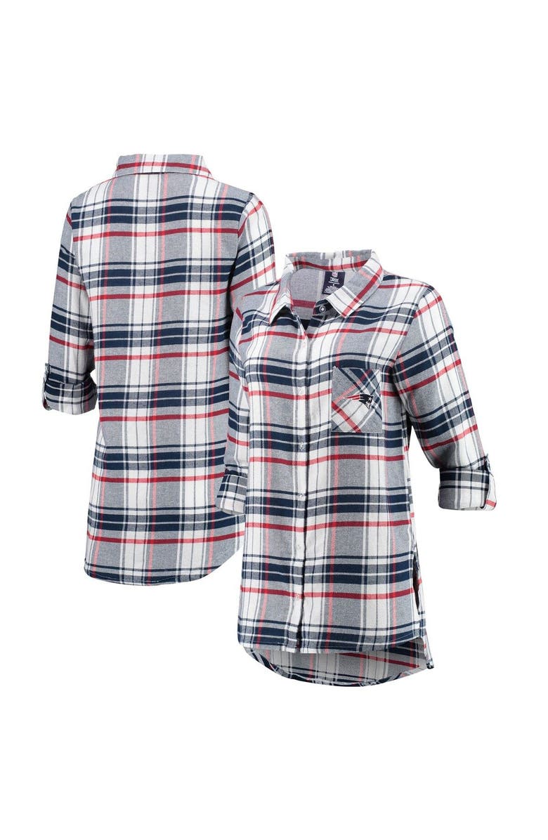 CONCEPTS SPORT Women's Concepts Sport Navy/Red New England Patriots Accolade Flannel Long Sleeve Button-Up Nightshirt, Main, color, Navy