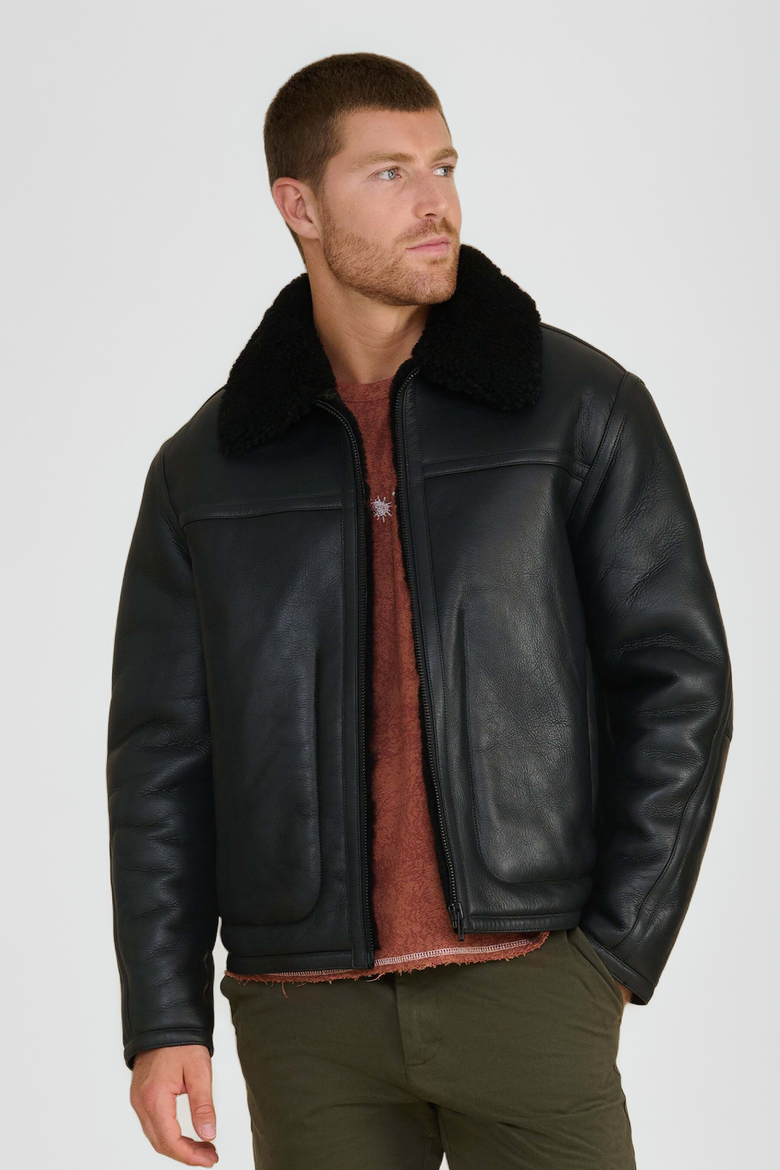 Landon Leather Shearling Jacket, Alternate, color, Black