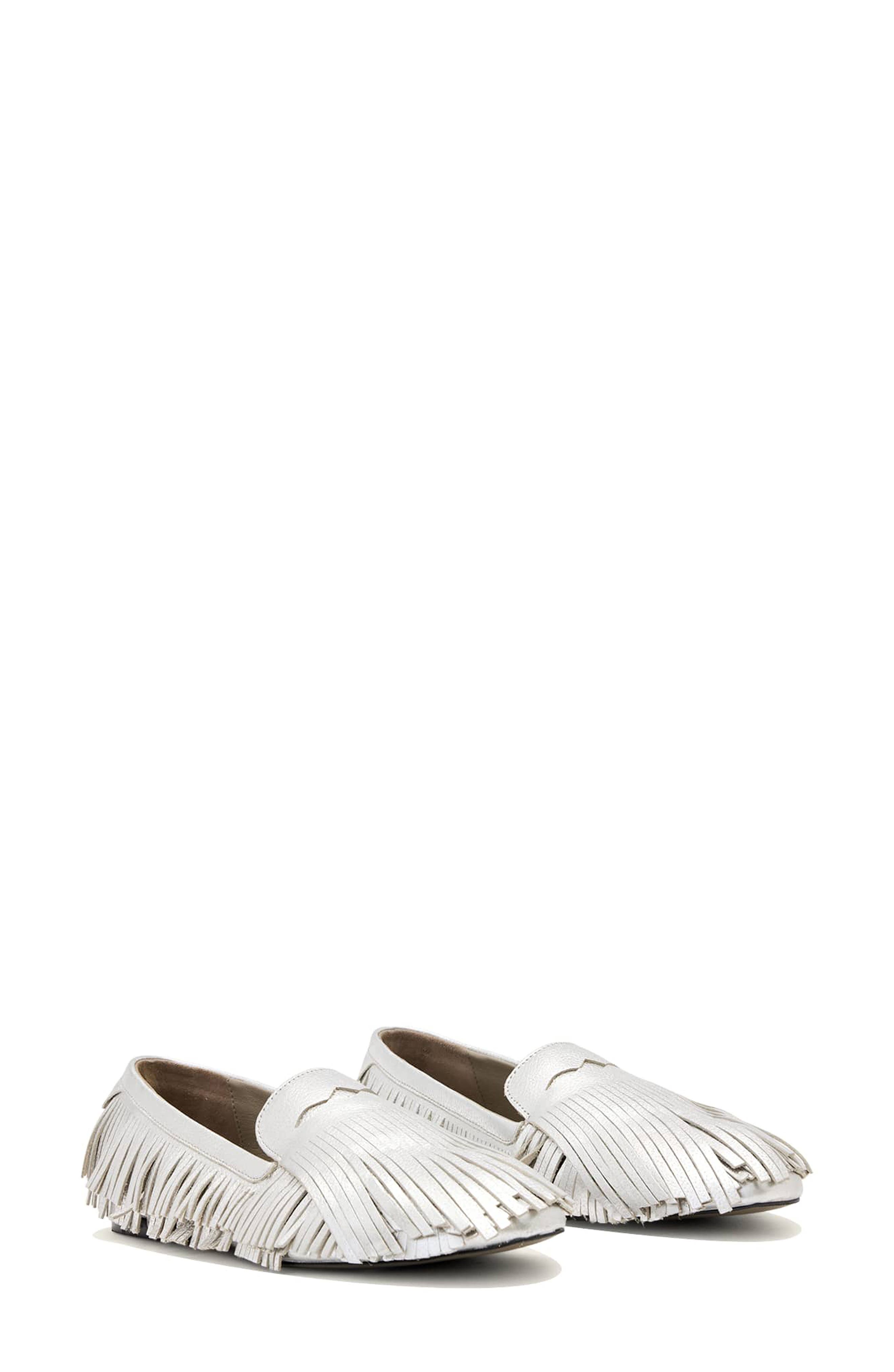 AllSaints Sandy Fringe Loafer, Main, color, Silver Shine