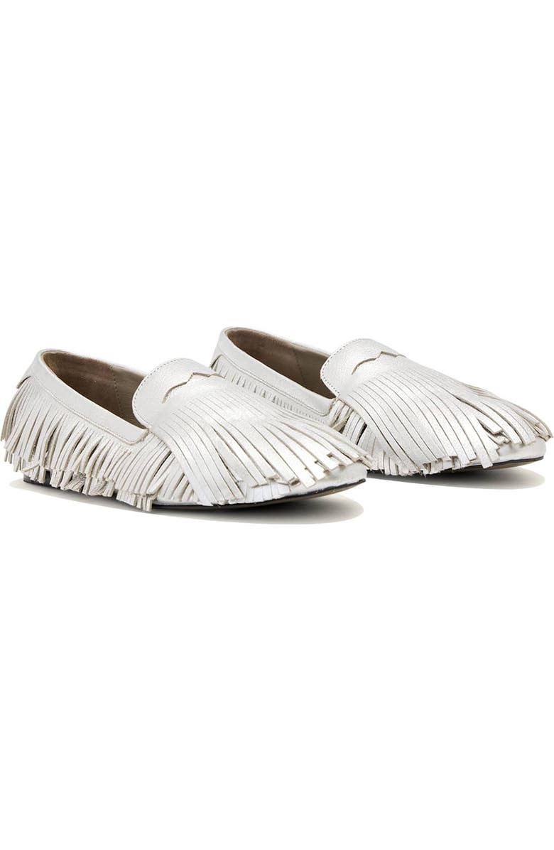 AllSaints Sandy Fringe Loafer, Main, color, Silver Shine
