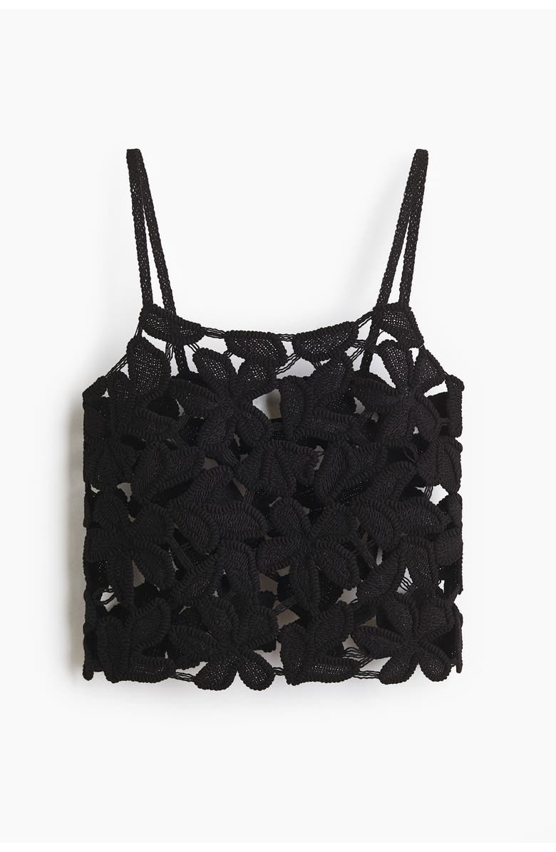 H&M Crochet-look Strappy Top, Main, color, Black