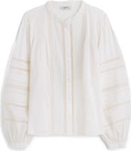 Madewell High Neck Lace Detail Pintuck Cotton Top