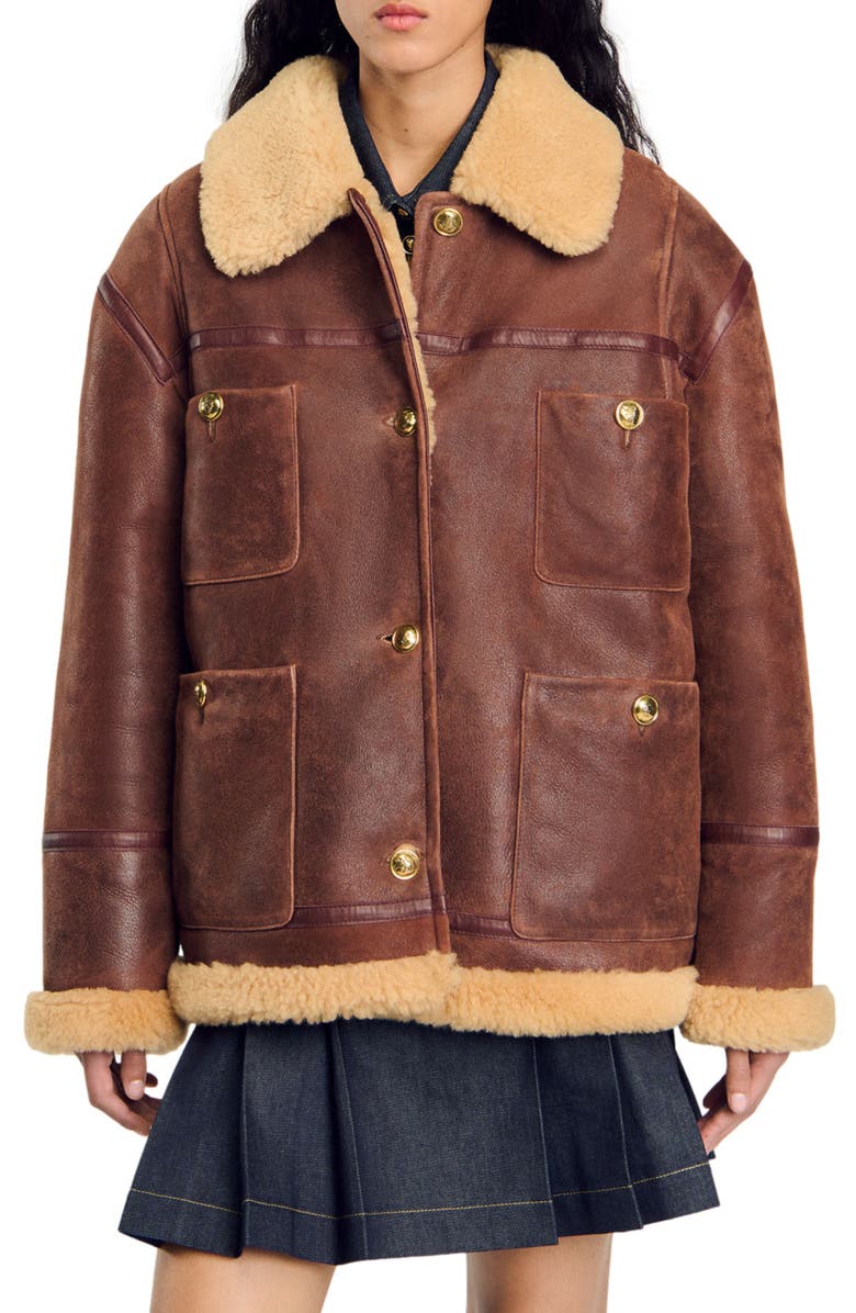 SANDRO Shearling jacket, Alternate, color, 