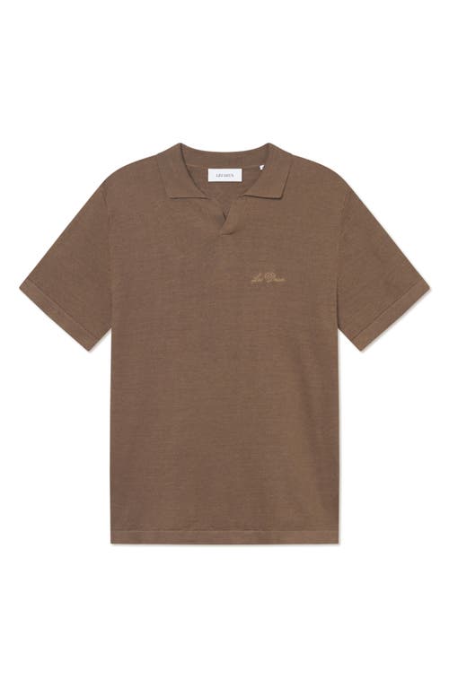 Les Deux Emmanuel Linen & Cotton Johnny Collar Polo In Brown