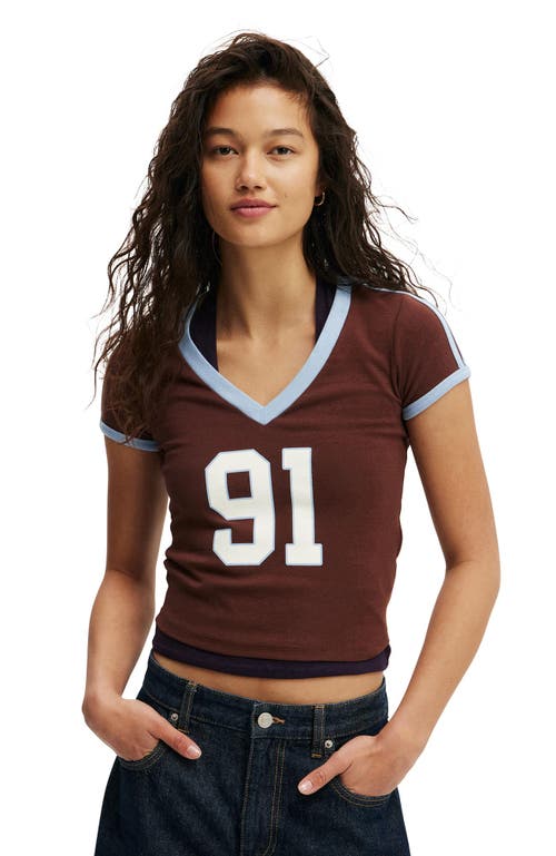 Cotton On V Neck Retro Baby Graphic Tee In Brown