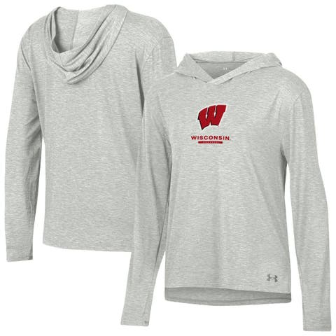 Women's Under Armour Heather Gray Wisconsin Badgers Tri-Blend Breezy Long Sleeve Hoodie T-Shirt