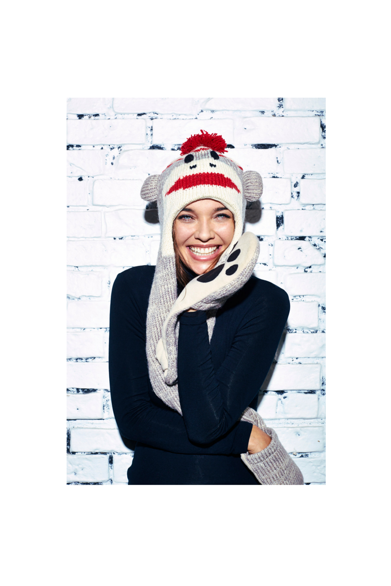 Cute Monkey Hatscarf, Alternate, color, Grey