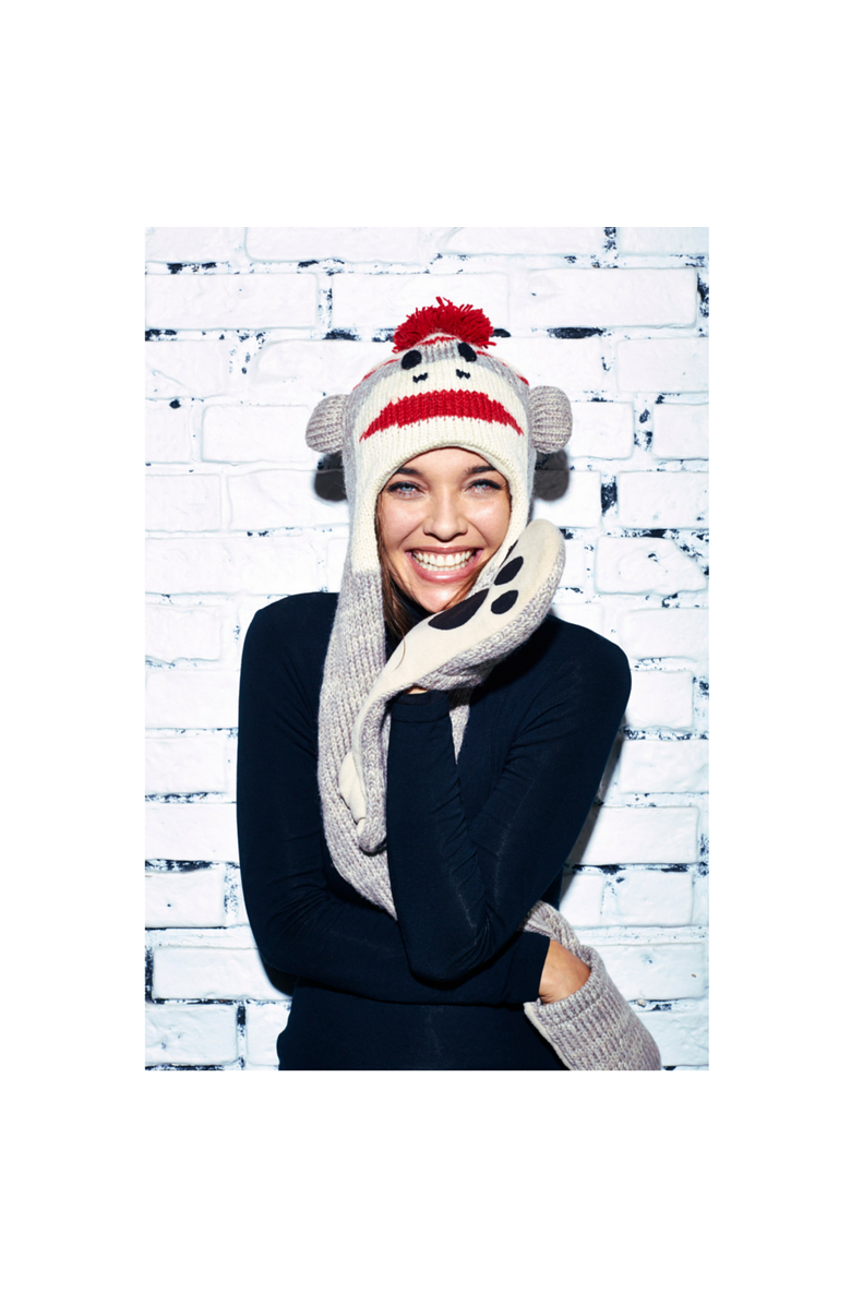 Nirvanna Designs Cute Monkey Hatscarf, Alternate, color, Grey