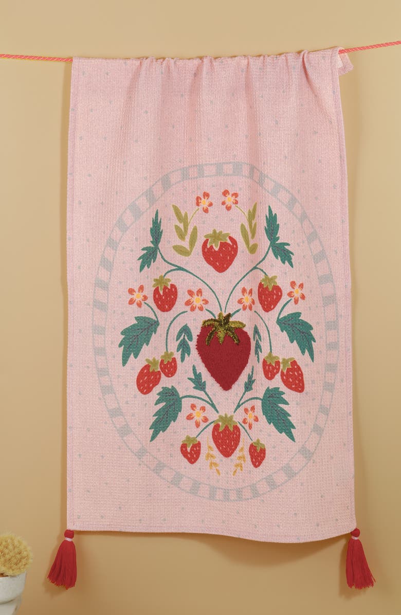 Tiramisu Strawberry Fields Forever Set of 3 Kitchen Towels, Alternate, color, Pink/ Red