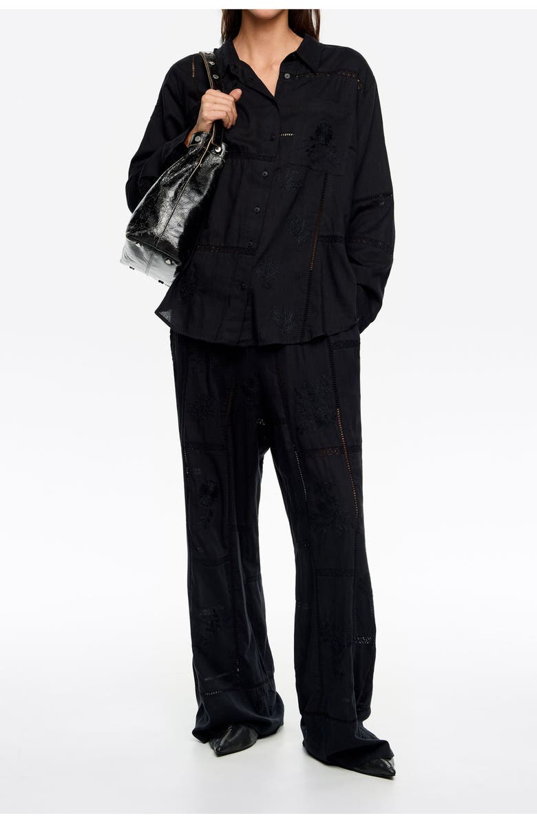 Bimba y Lola Tonal Embroidery Shirt, Alternate, color, Black