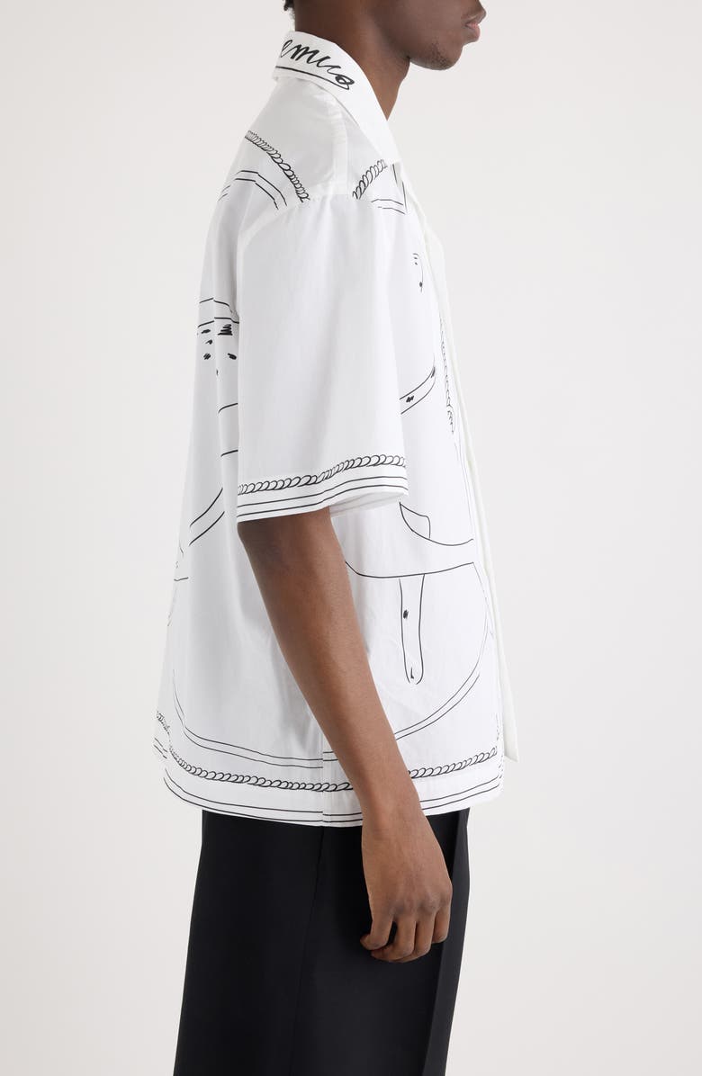 Jacquemus La Chemise Jean Dog Print Camp Shirt, Alternate, color, Print Dog White/ Black