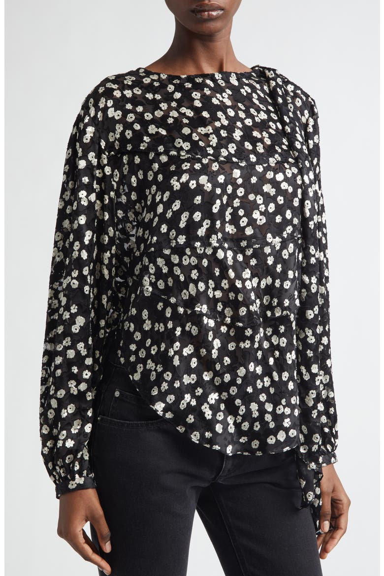 Firma Floral Dévoré Georgette Top, Alternate, color, BLACK/ ECRU