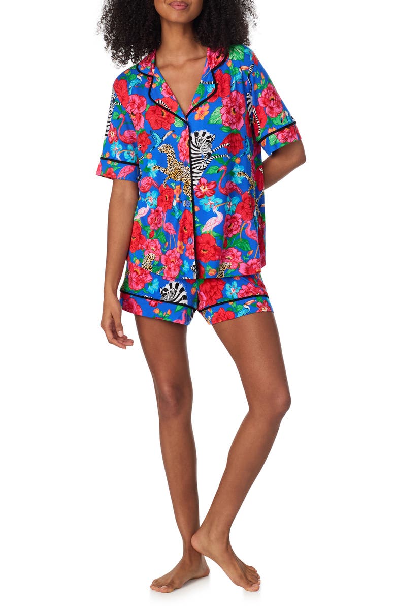 Room Service Pjs Contrast Piping Shorts Pajamas, Alternate, color, Blue Floral