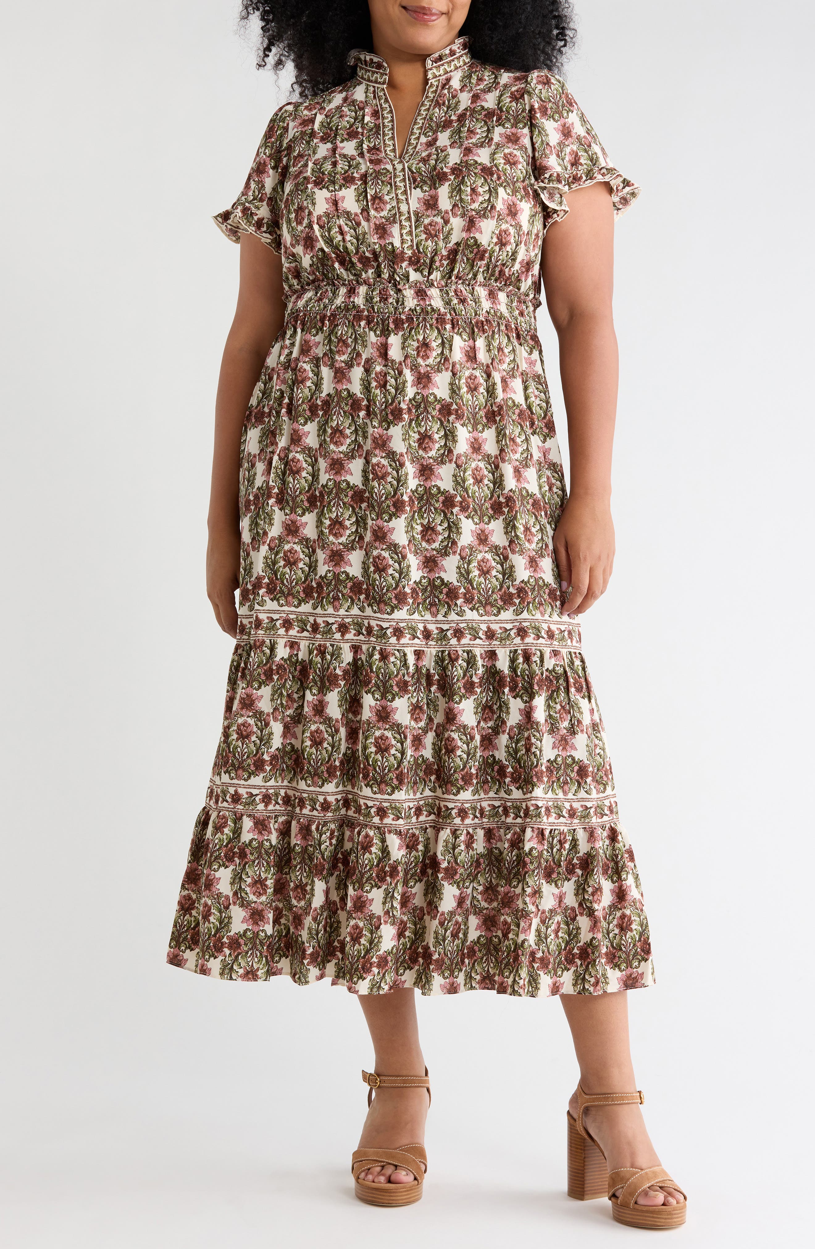 Flutter Sleeve Tiered Maxi Dress