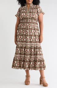 MAX STUDIO Flutter Sleeve Tiered Maxi Dress