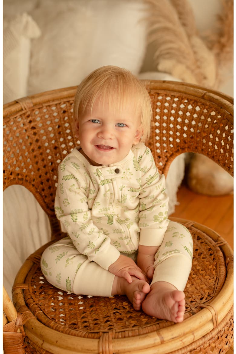 Print Organic Cotton Romper, Alternate, color, STONE BOTANICA
