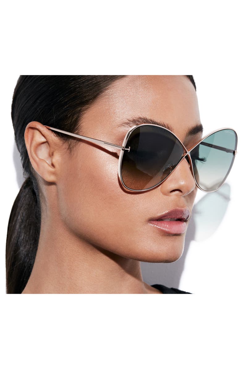 TOM FORD Nickie 66mm Gradient Oversize Butterfly Sunglasses, Alternate, color, Rose Gold/ Green Gradient