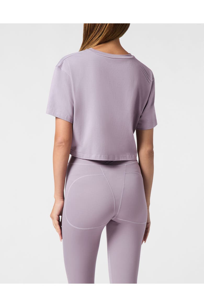 Cotton Cropped T-Shirt Round Neck Ss Scratch Women, Alternate, color, Purple