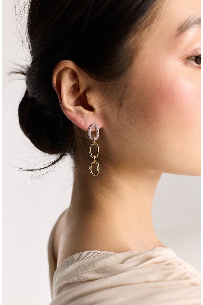 Gemini Two-Tone Pavé Drop Earrings, Alternate, color, GOLD