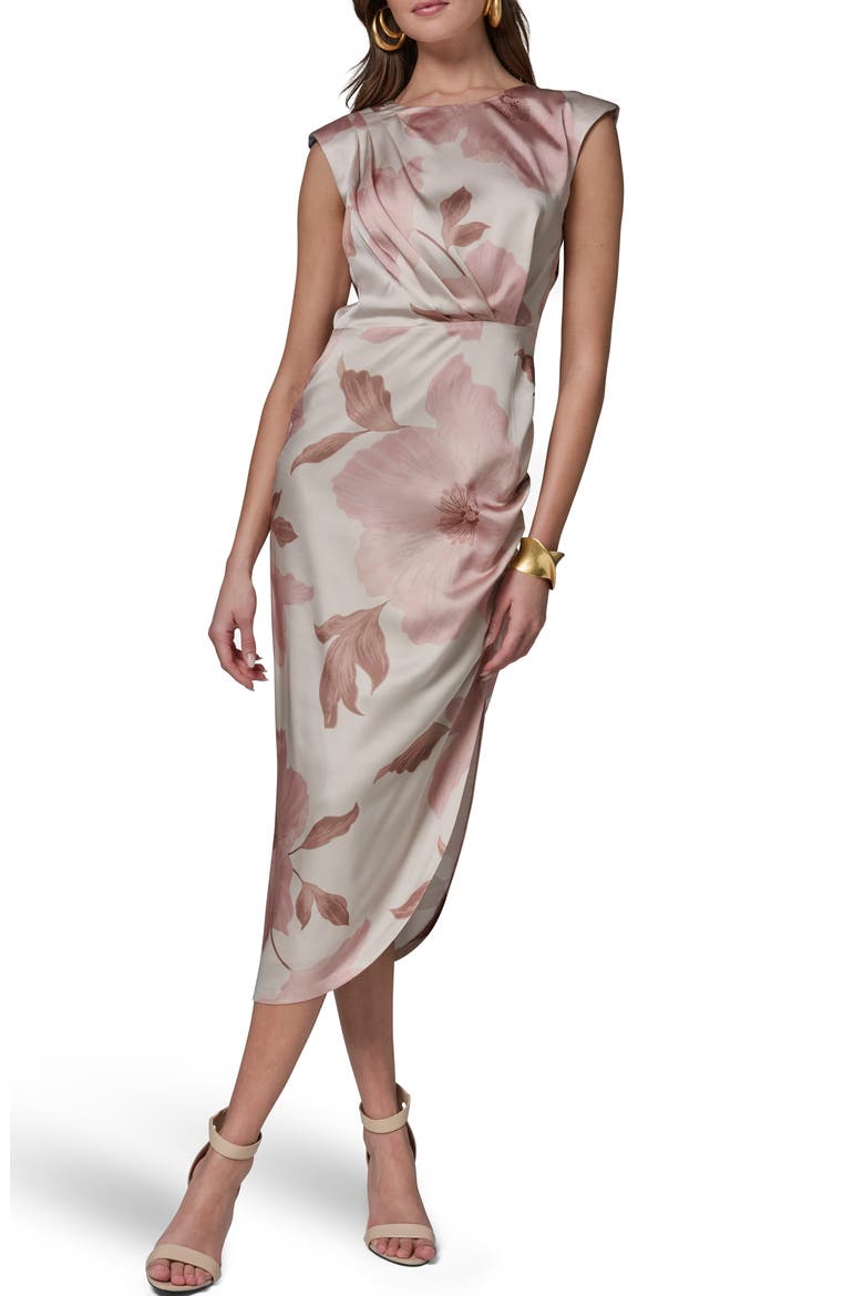 Floral Print Ruched Sheath Dress, Main, color, SNOW PETAL