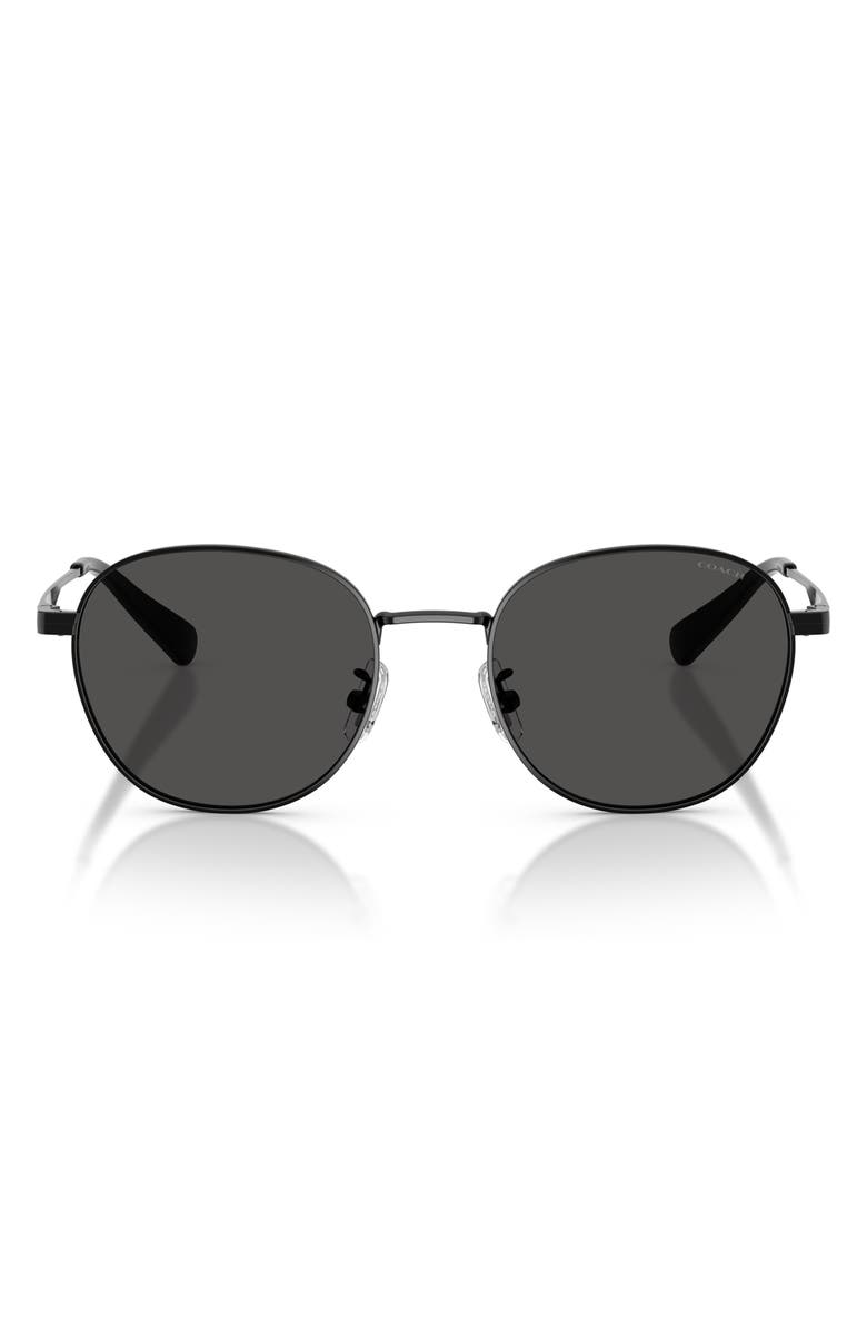 COACH 51mm Round Sunglasses, Main, color, Shiny Black / Grey Solid