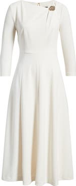 Anne Klein Shoulder Pin Asymmetric Long Sleeve Midi Dress